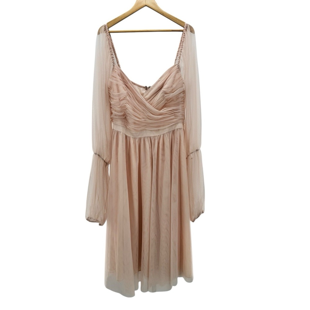 Nabela Noor x Eloquii Size 16 Tiered Puff Sleeve Tulle Midi Dress Blush‎ Pink - Picture 4 of 11